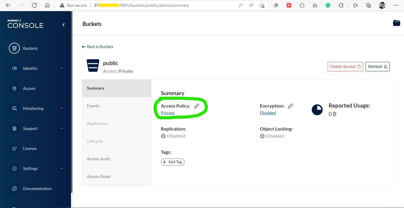Click the access policy button