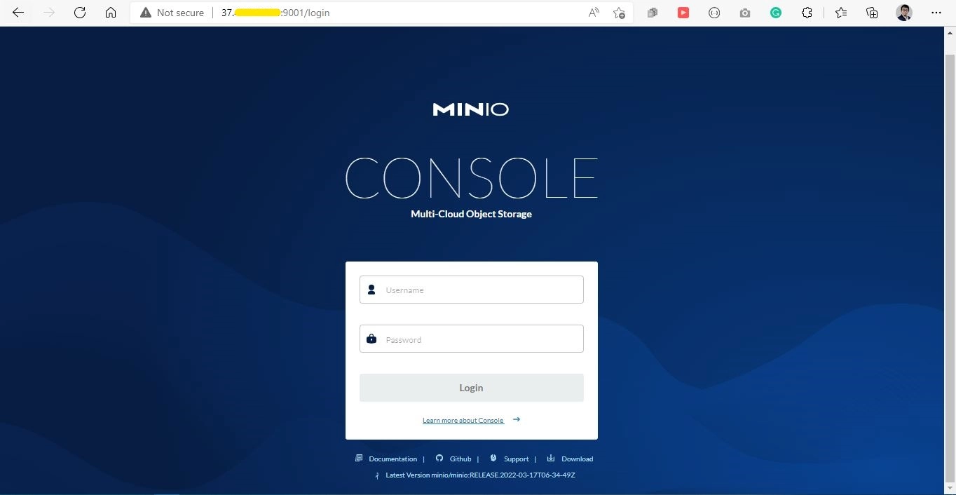 Minio Console Login Page