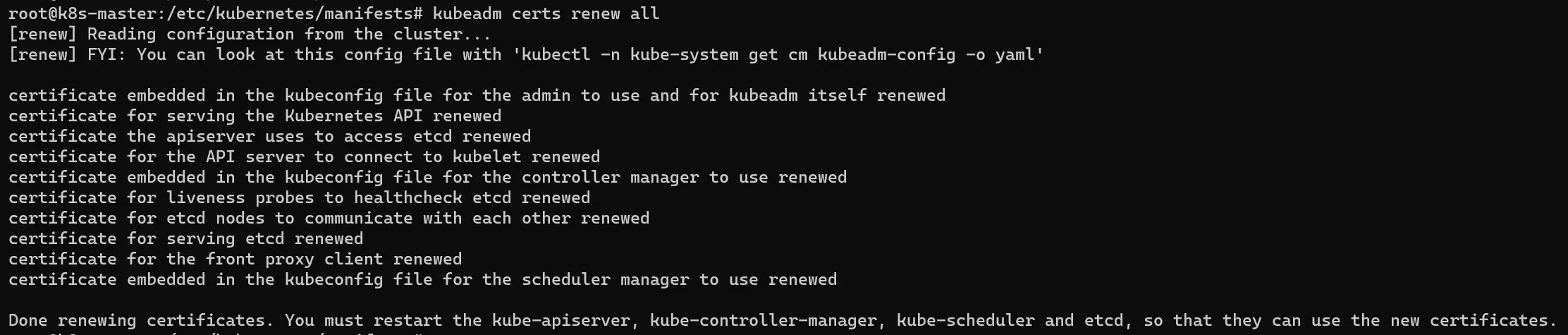 Renew Kubernetes Certificate Command